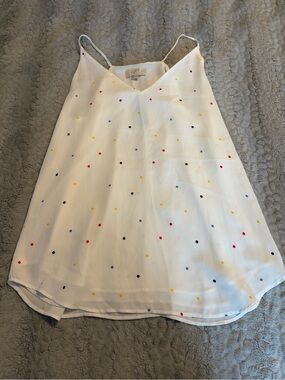 LOFT White Polka Dot V-Neck Spaghetti Strap Camisole